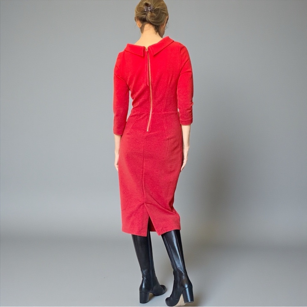 Boden Marissa Vibrant Red Midi Dress Power Red Sheath Holiday 6 Long Runs Small - Picture 5 of 14